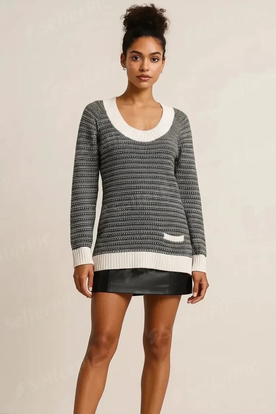 Vintage Old Navy 100% Cotton Knit Sweater Black White Size L Made in Hong Kong